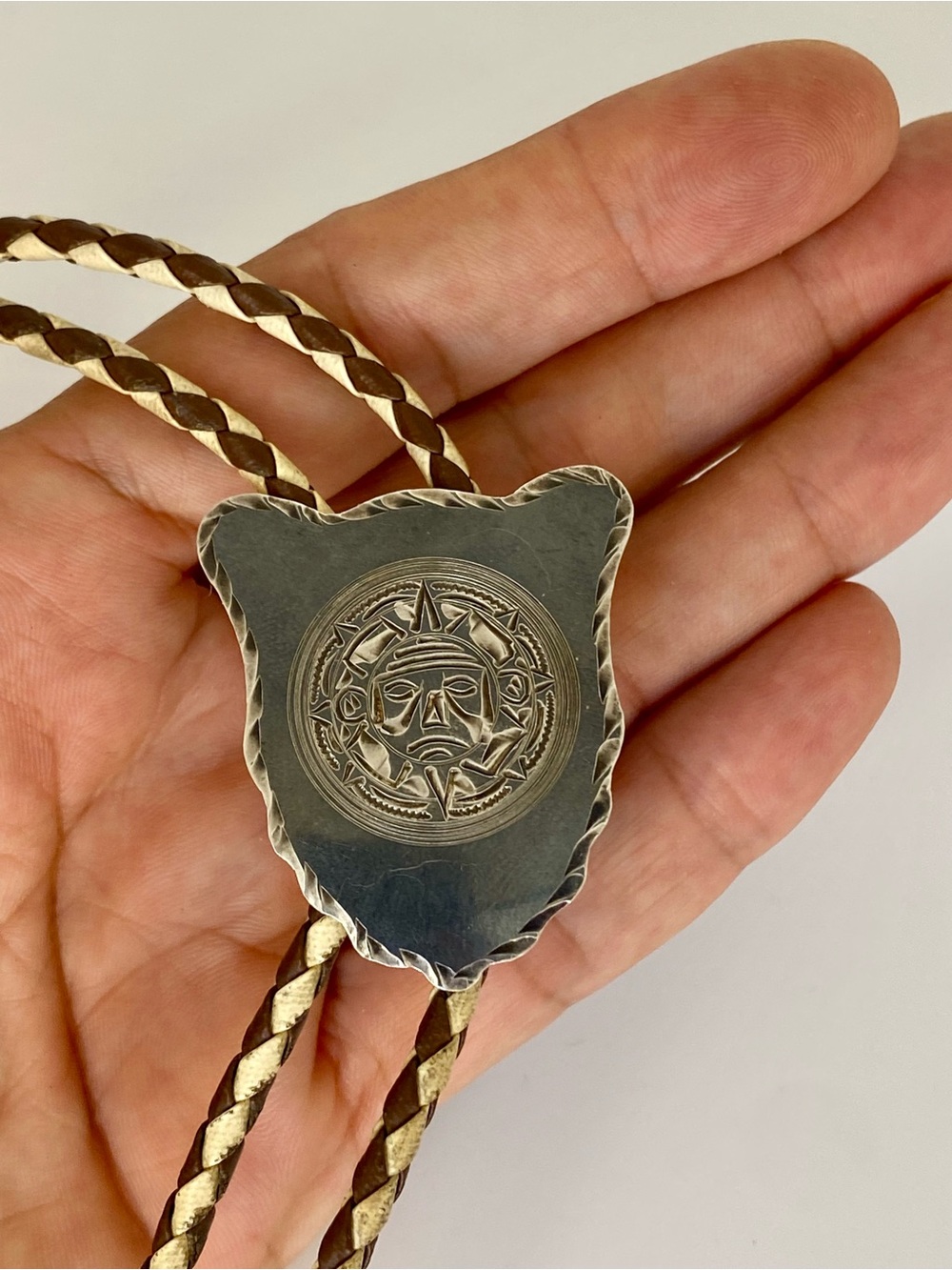 Mike Platero Navajo Sterling Bolo Tie, Aztec - Picture 8 of 10